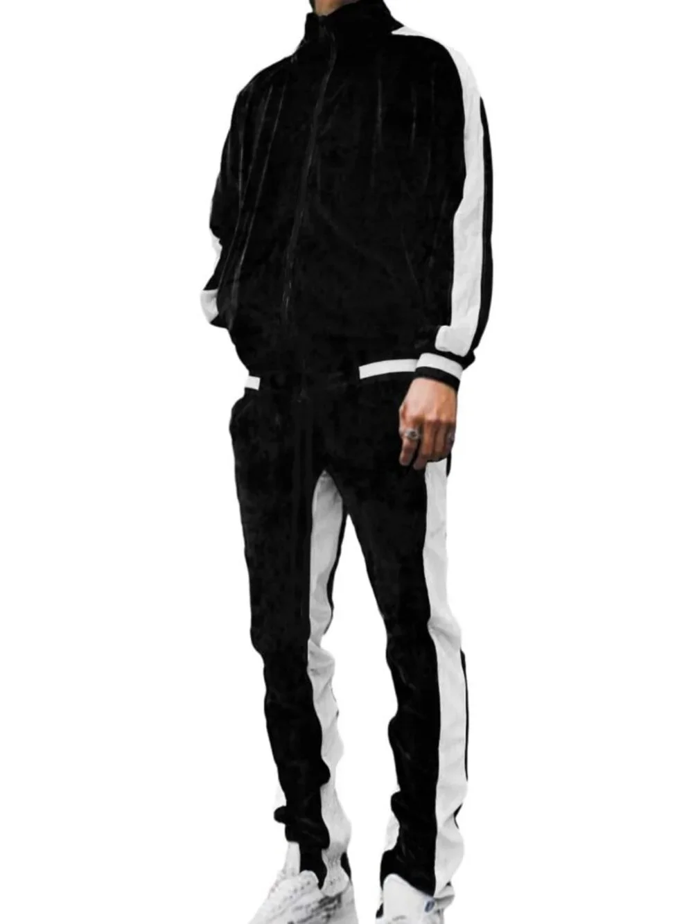 Men's Velour Tracksuit Set - 2 Piece Velvet Jacket & Drawstring Sweatpants